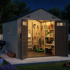 Aoxun 8x6 Ft Outdoor Storage Shed with Floor, Large Resin Outdoor Shed with Lockable Door & Windows, Garden HDPE Sheds for Lawn Tools, Pool Supplies & Bikes