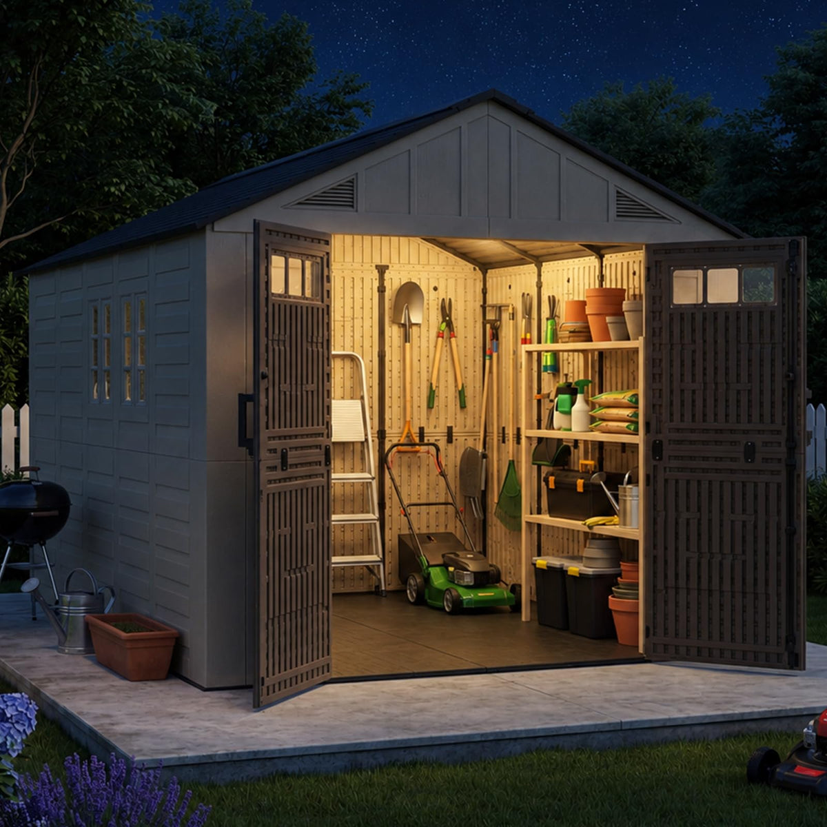 Aoxun 8x6 Ft Outdoor Storage Shed with Floor, Large Resin Outdoor Shed with Lockable Door & Windows, Garden HDPE Sheds for Lawn Tools, Pool Supplies & Bikes
