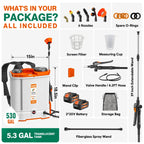 Battery Powered Backpack Sprayer 5.3 Gallon for Lawn, Garden, Yard