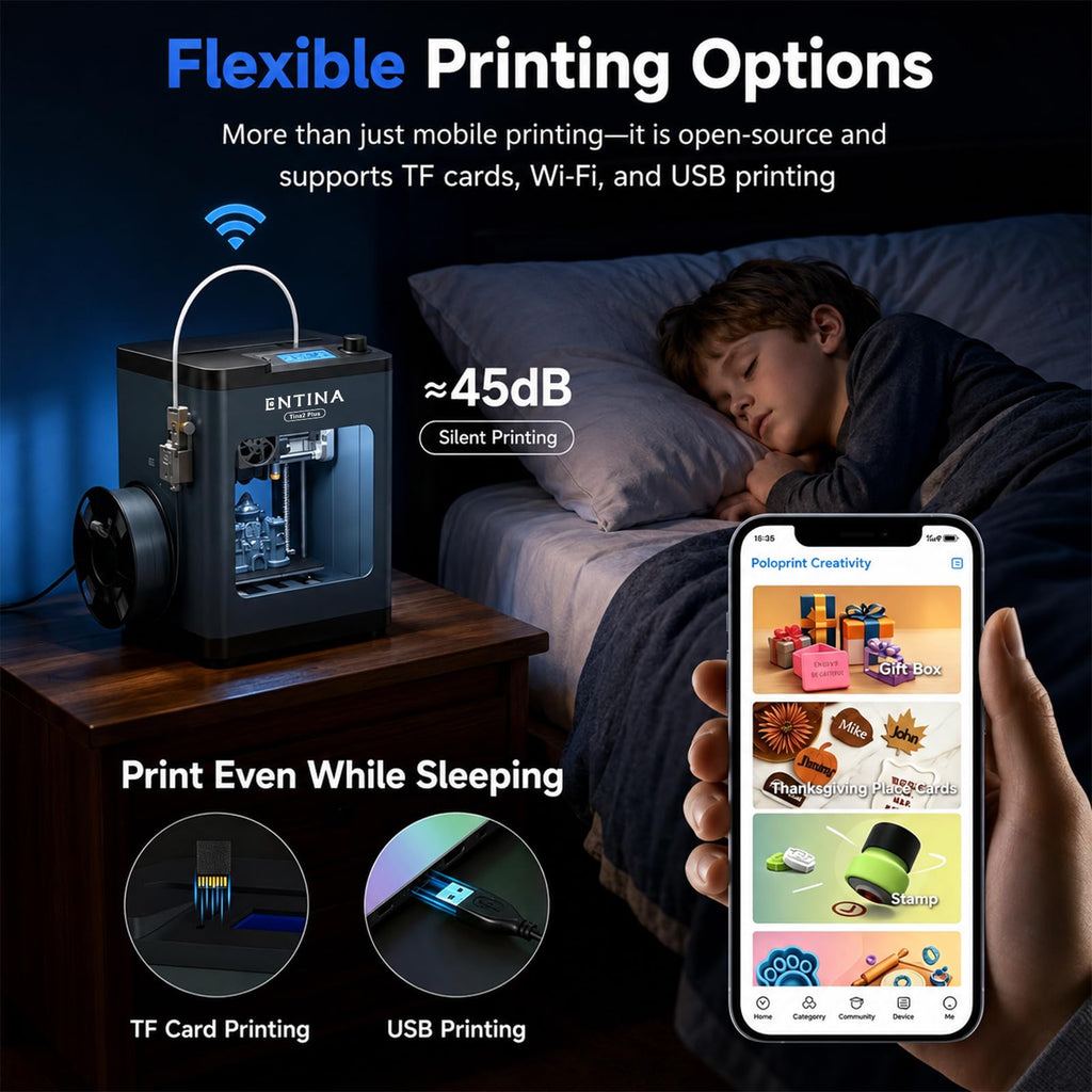 Entina Tina2 Plus 3D Printer, 250mm/s Fast Printing 3D Printer for Beginners & Kids, WiFi & App Control, Fully Assembled, Auto Leveling, PEI Build Plate, Open Source Mini 3D Printers for Home & School