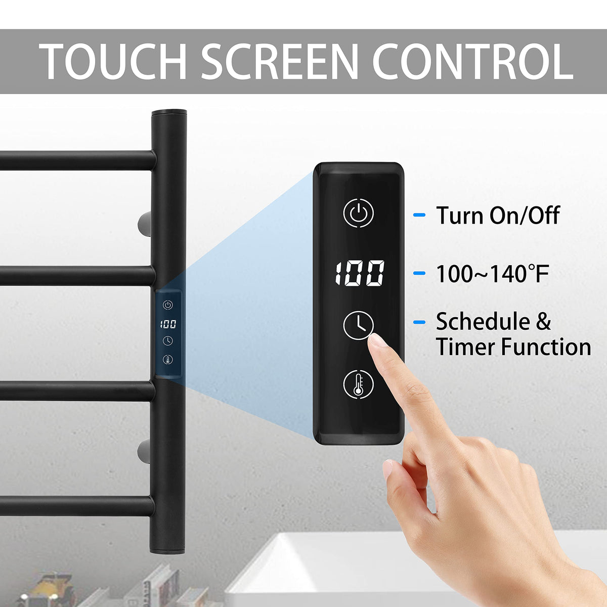 Smart WiFi Towel Warmer Wall Mounted with Built-in Timer and Temperature Adjust Control, 4 Bars Electric Stainless Steel Heated Towel Racks for Bathroom Matte Black