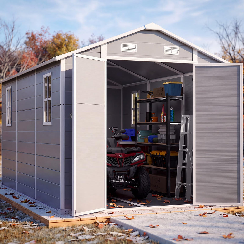 Quictent 6x4FT Resin Storage Shed with Floor, Plastic Shed(Base 5.6X3.7FT)