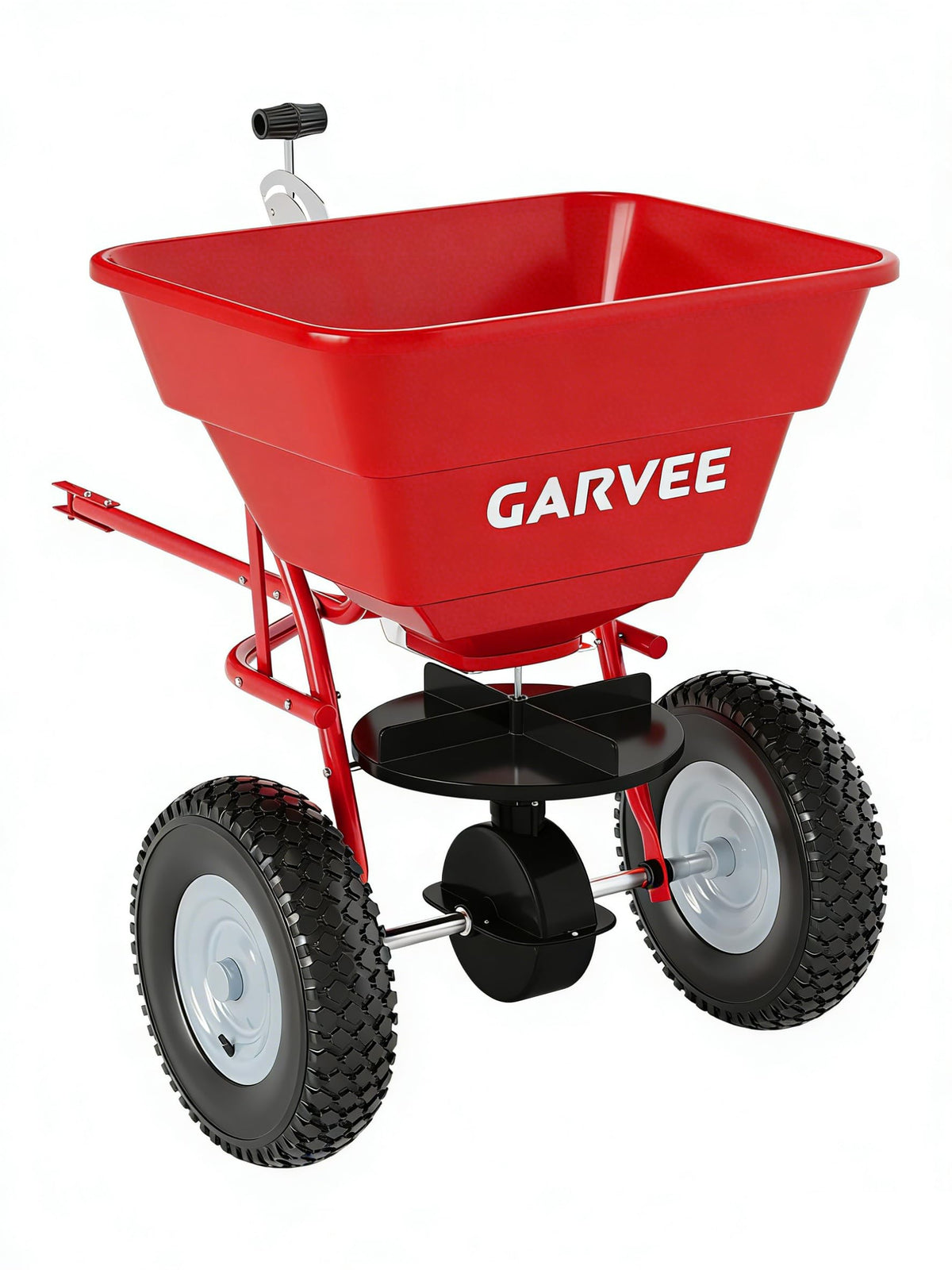 Heavy Duty 85 lbs Tow-Behind Broadcast Spreader – 10" Pneumatic Tires, Adjustable Movement Control – Steel Bucket & Frame