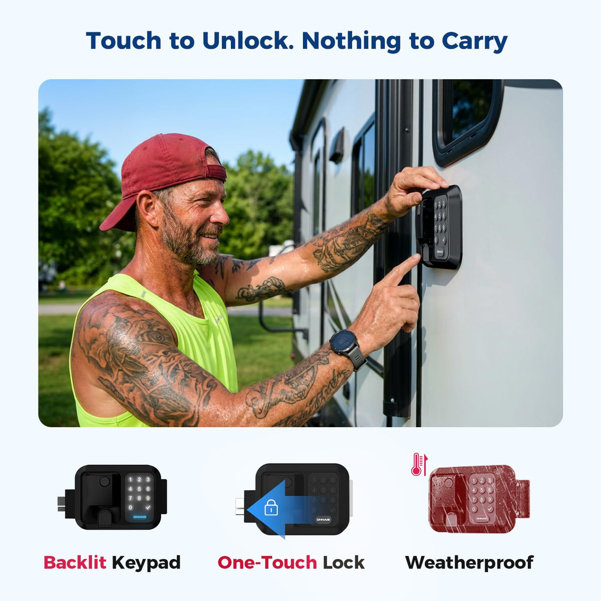 ONNAIS Keyless RV Door Lock with 0–9 Keypad & One-FOB Dual Lock Control