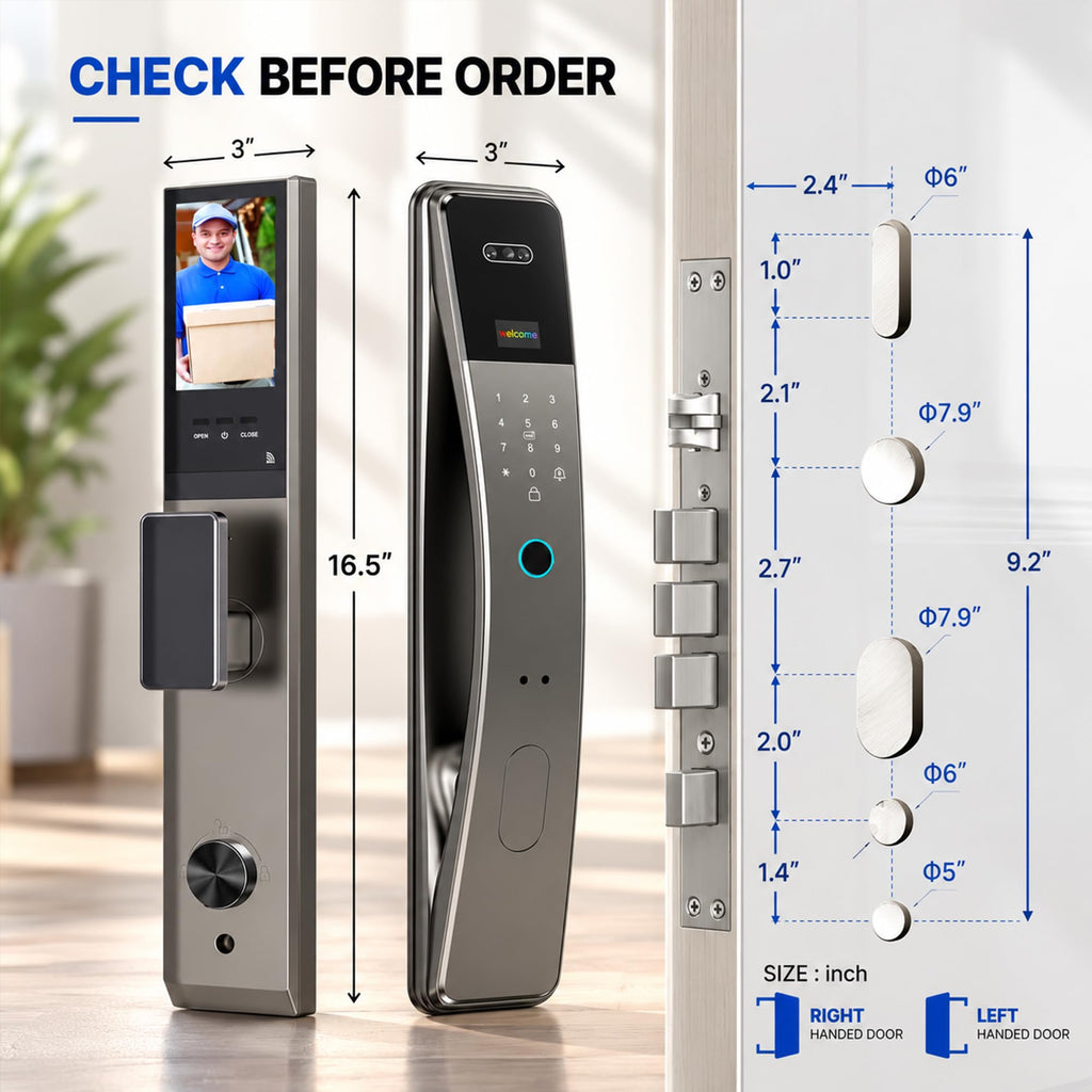 Smart Lock with Face Recognition: Biometric Palm Vine & Fingerprint, Video Intercom, Wishome APP Control, Keyless Entry Door Lock with HD Camera Display, Anti-Theft Alarm (Silver)