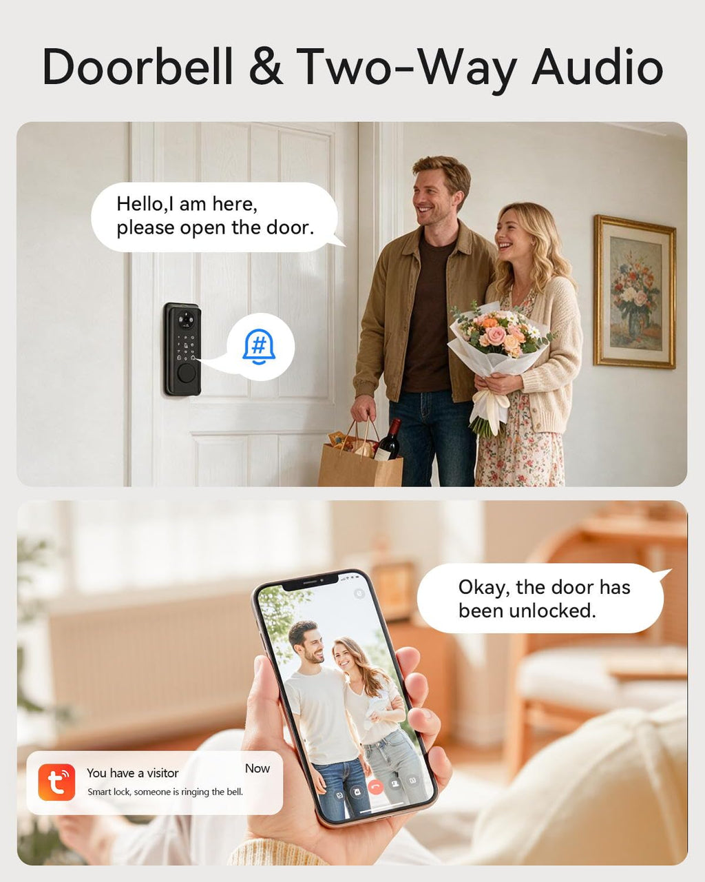 3D Face Recognition Smart Lock with Camera, Tuya APP Remote Control