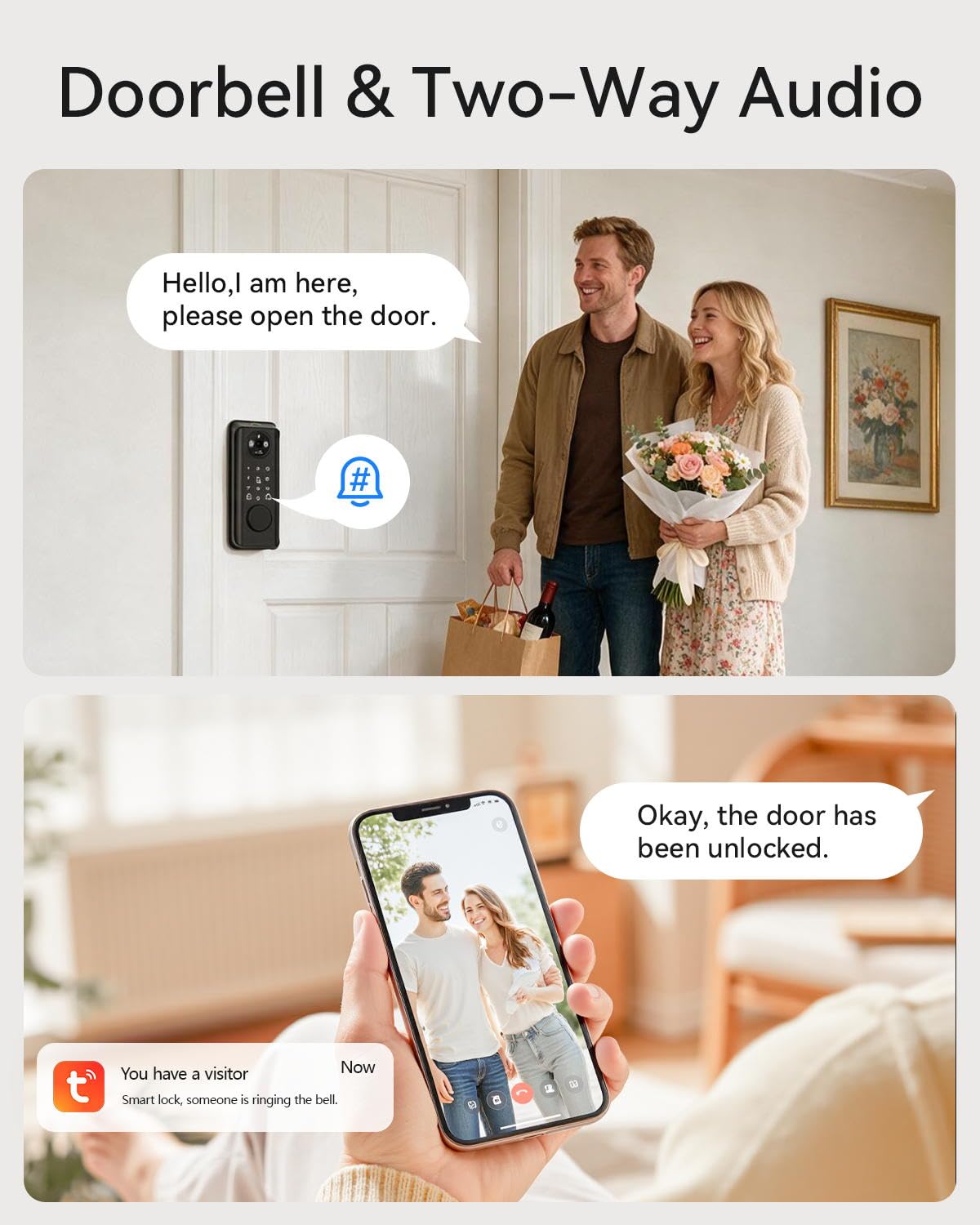 3D Face Recognition Smart Lock with Camera, Tuya APP Remote Control