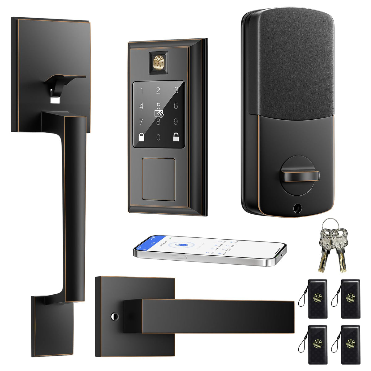 Fingerprint Smart Lock & Front Door Handle Set,Keyless Entry Door Lock,ORB