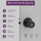 Double Sided Keyless Door Knob Lock with Fingerprint and Keypad, Smart Doorknob with Dual Cylinders for Exterior or Interior Door(Double Sided Fingerprint Matte Black)