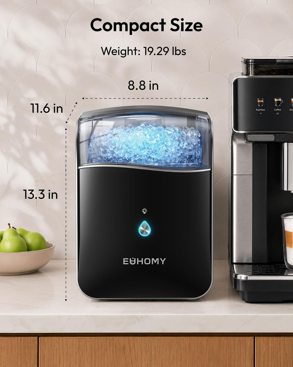 EUHOMY Smart Nugget Ice Maker Countertop, 42lbs/24H, Ready in 7 Mins, Portable Sonic Ice Maker with APP/Alexa Control, Self-Cleaning, Pebble Ice Makers with Hanging Ice Scoop for Home/Office