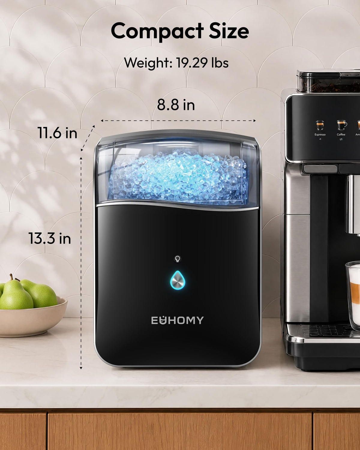 EUHOMY Smart Nugget Ice Maker Countertop, 42lbs/24H, Ready in 7 Mins, Portable Sonic Ice Maker with APP/Alexa Control, Self-Cleaning, Pebble Ice Makers with Hanging Ice Scoop for Home/Office