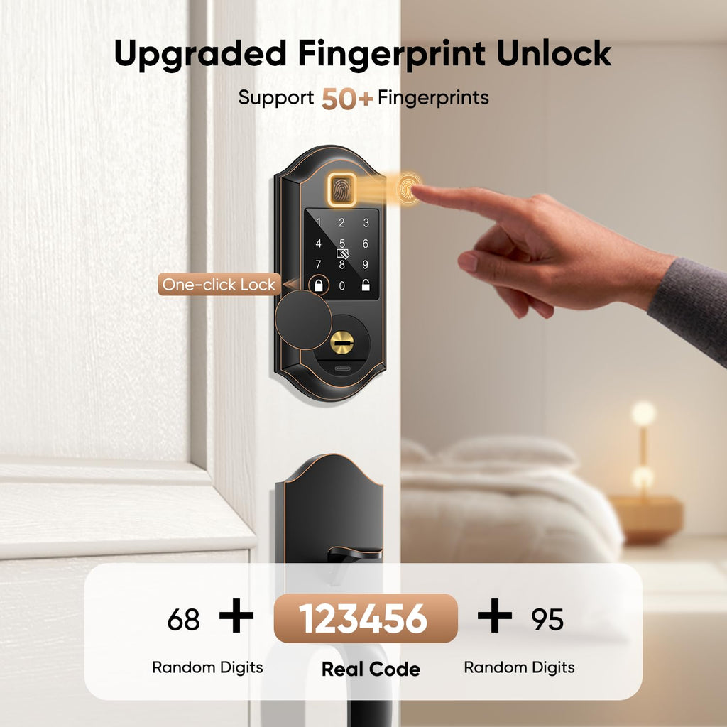 Fingerprint Smart Front Door Lock Set, Keyless Entry Door Lock with Handle, Smart Door Locks, Front Door Handle with Keypad and Deadbolt, Touchscreen, APP Control, Oil Rubbed Bronze