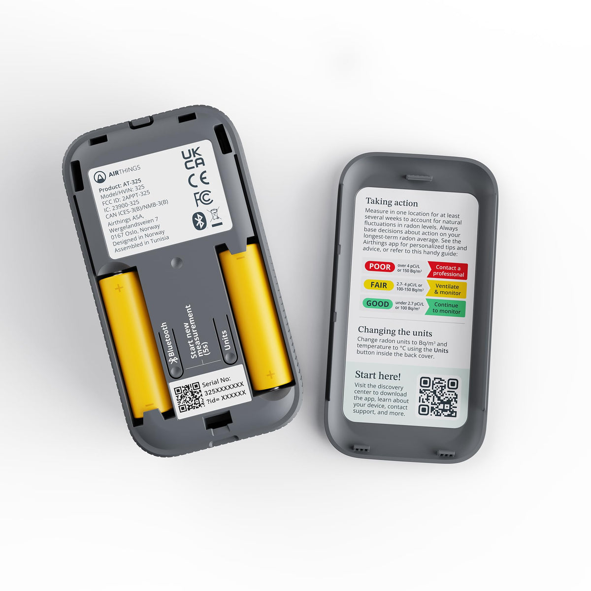 Airthings 325 Corentium Home 2 Smart Digital Radon Detector - Portable and Easy-to-use Radon Testing with Bluetooth connectivity and Humidity & Temperature Sensors