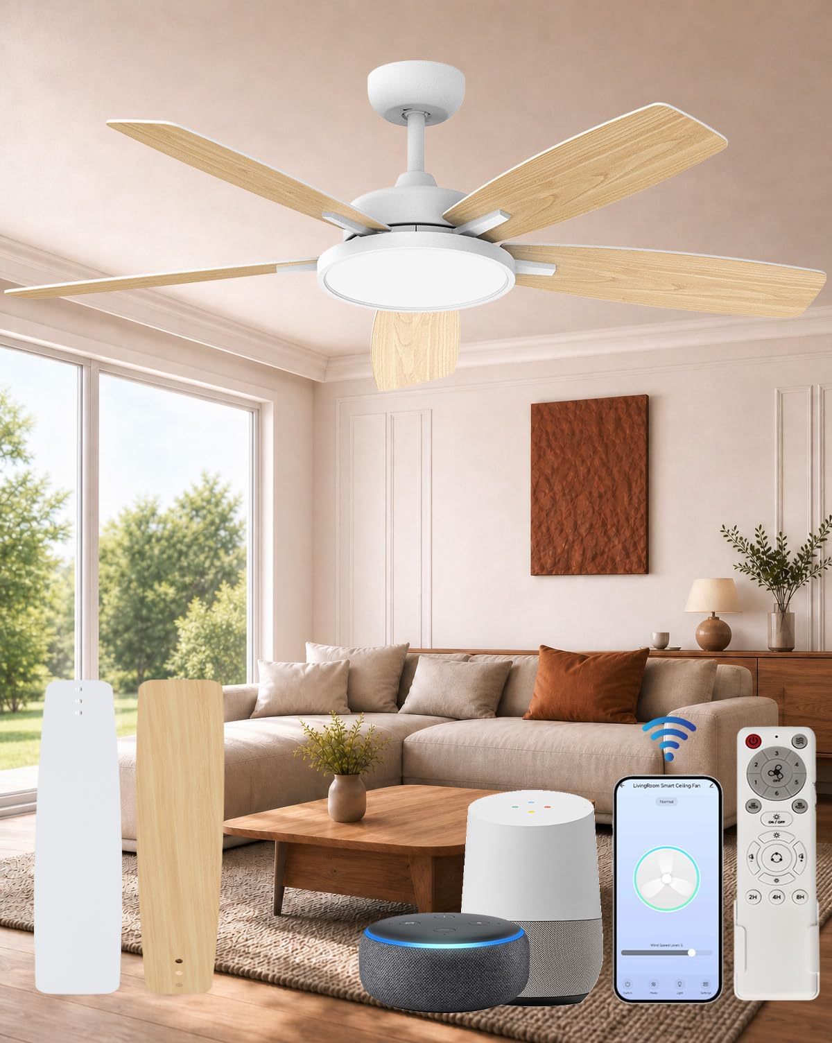 Roomratv Smart Ceiling Fan Compatible with App/Alexa/Google home,Black