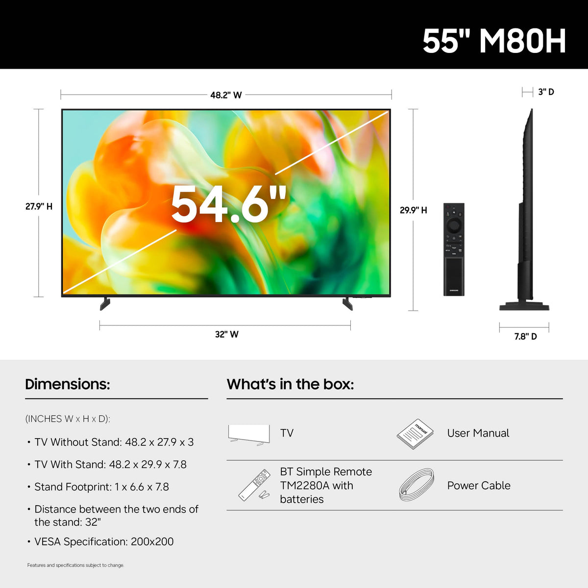 Samsung 55-Inch Class M80H Series, Mini LED, 4K, Smart TV, 2026 Model