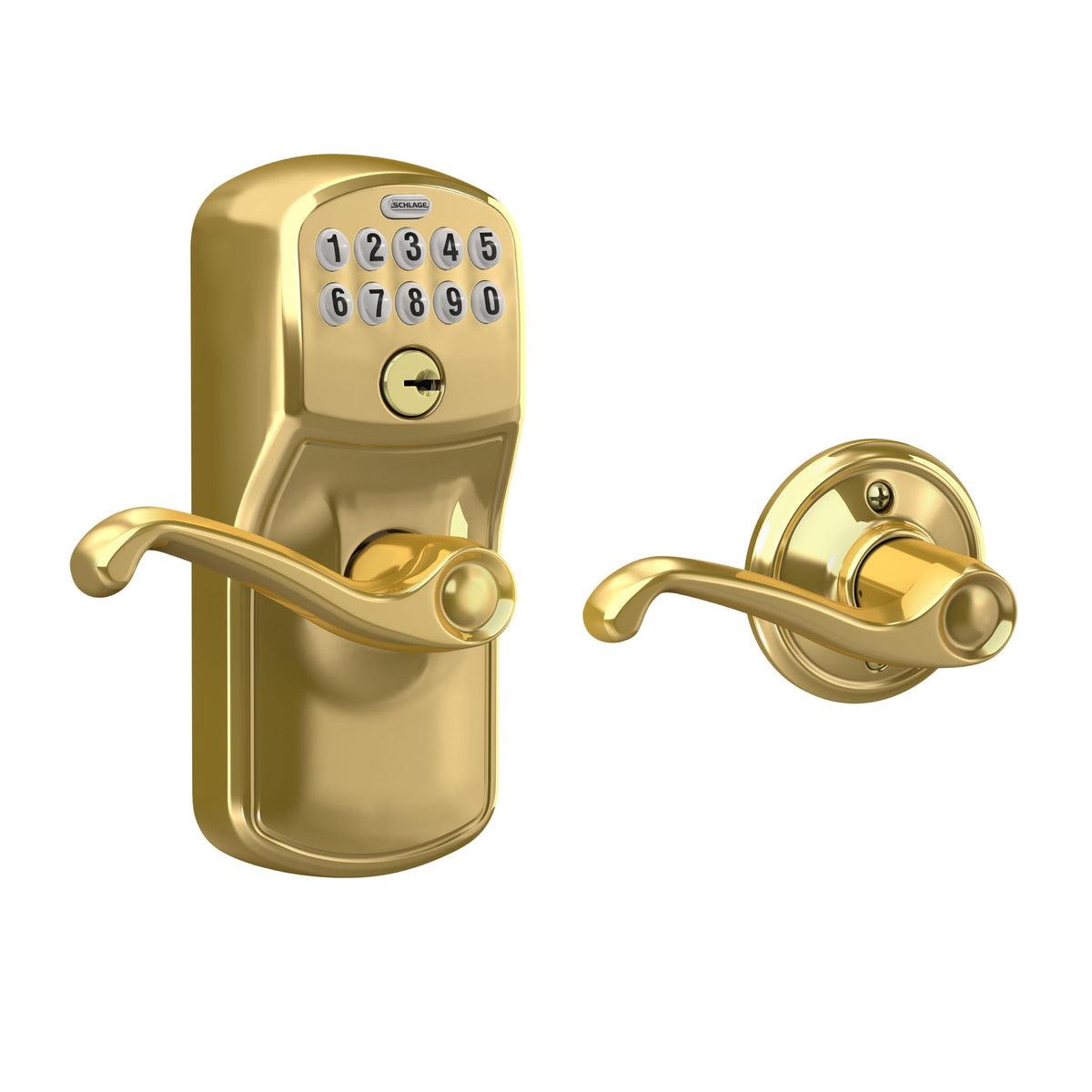 Schlage Electronic Keypad Lock, Lever Handle, Camelot Trim, Satin Chrome