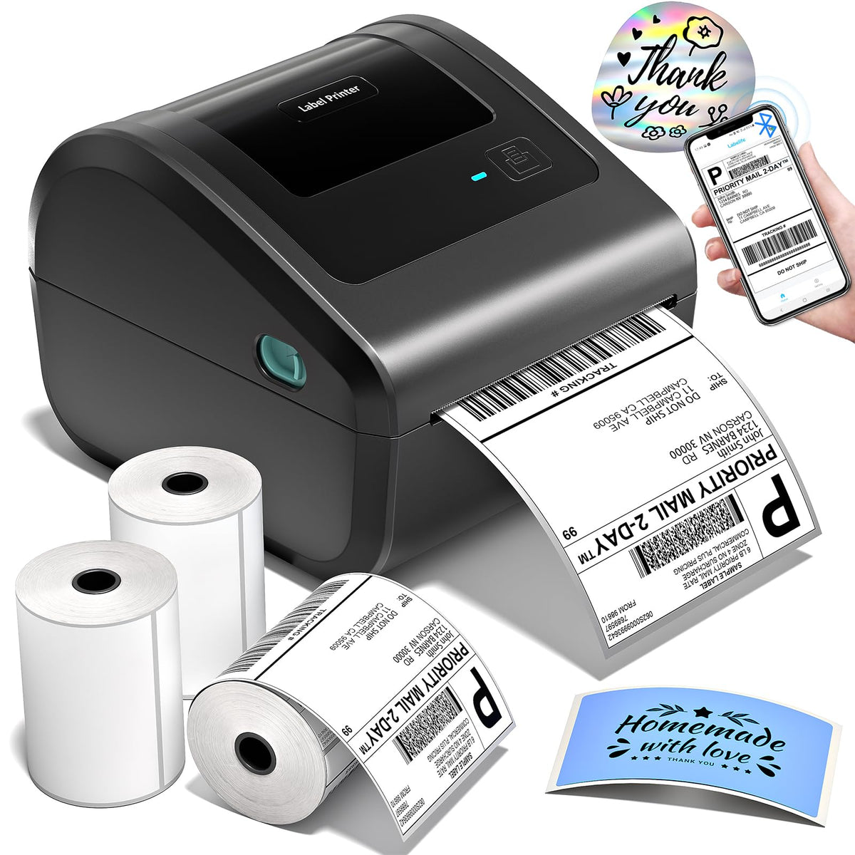 Bluetooth Shipping Label Printer with 750 Pcs Labels