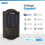 Schlage Connect Smart Deadbolt Lock with Camelot Trim, Aged Bronze