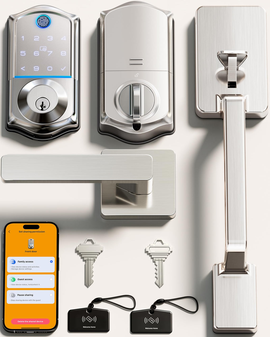 Veise VE017-D Fingerprint Smart Front Door Lock Set, Matte Black