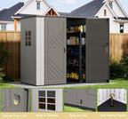 KINYING 6x4 FT Vertical Outdoor Storage Shed,Resin Clearance Outdoor Sheds with Floor,Garden Tool Shed for Lawn Mower/Bike Storage/Trash Cans/Pool Supplies,Lockable