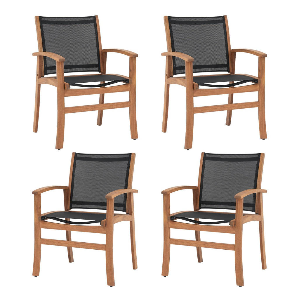 Acacia Wood Patio Dining Chairs Set (Black, 2 Pieces)