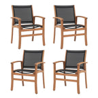Acacia Wood Patio Dining Chairs Set (Black, 2 Pieces)