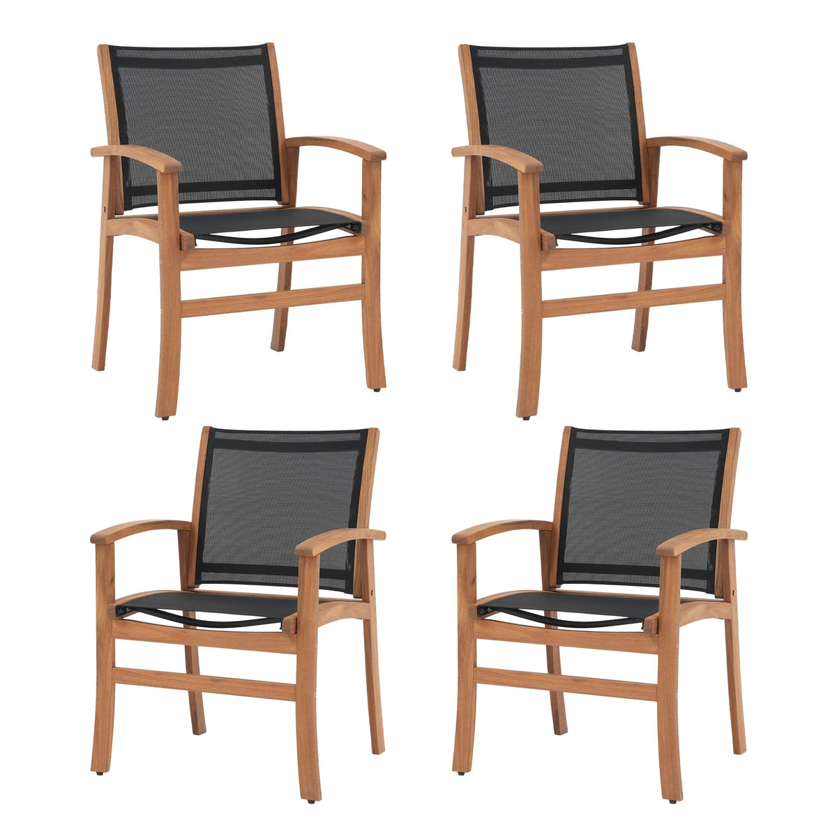 Acacia Wood Patio Dining Chairs Set (Black, 2 Pieces)