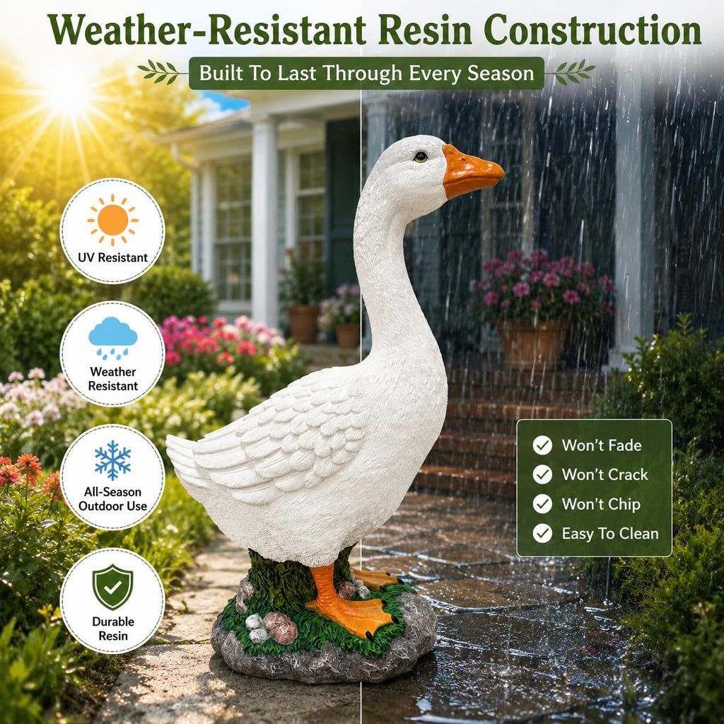 23 Inch Porch Goose Statue, Large White Resin Goose Outdoor Garden Decor with Realistic Feather Details - Indoor Outdoor Yard Lawn Patio Decoration, Perfect Housewarming Gift (23 Inch)