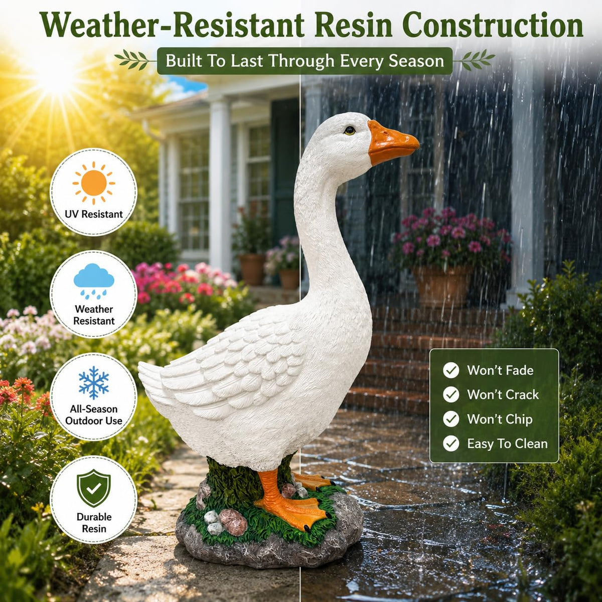 23 Inch Porch Goose Statue, Large White Resin Goose Outdoor Garden Decor with Realistic Feather Details - Indoor Outdoor Yard Lawn Patio Decoration, Perfect Housewarming Gift (23 Inch)