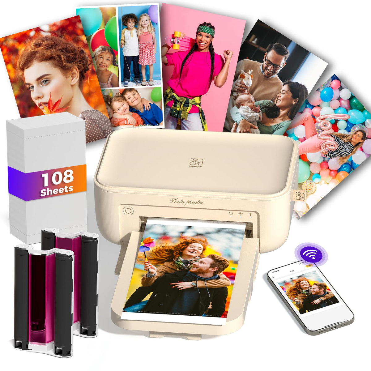 HPRT 4x6 Photo Printer with 108 Sheet Photo Paper& 2 Ribbon