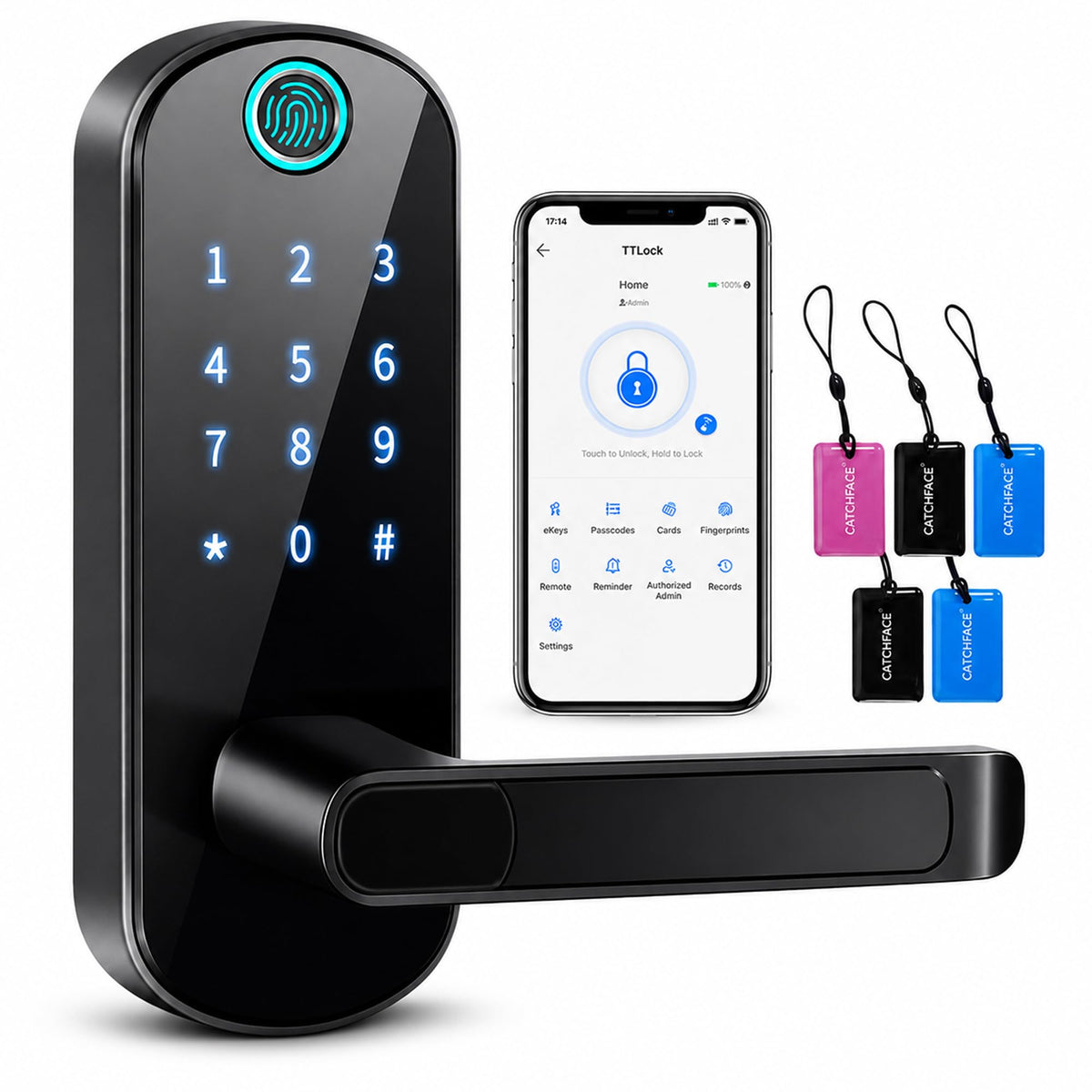 Fingerprint Door Handle - Keyless Entry, Biometric Smart Door Lock with WiFi Connectivity - Satin Nickel