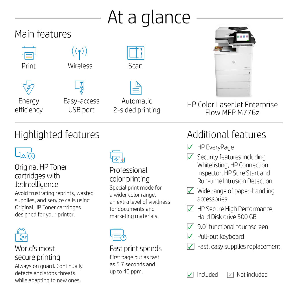 HP Color LaserJet Enterprise Flow Multifunction M776z | Color Printer | Wireless | All-in-One | Duplex