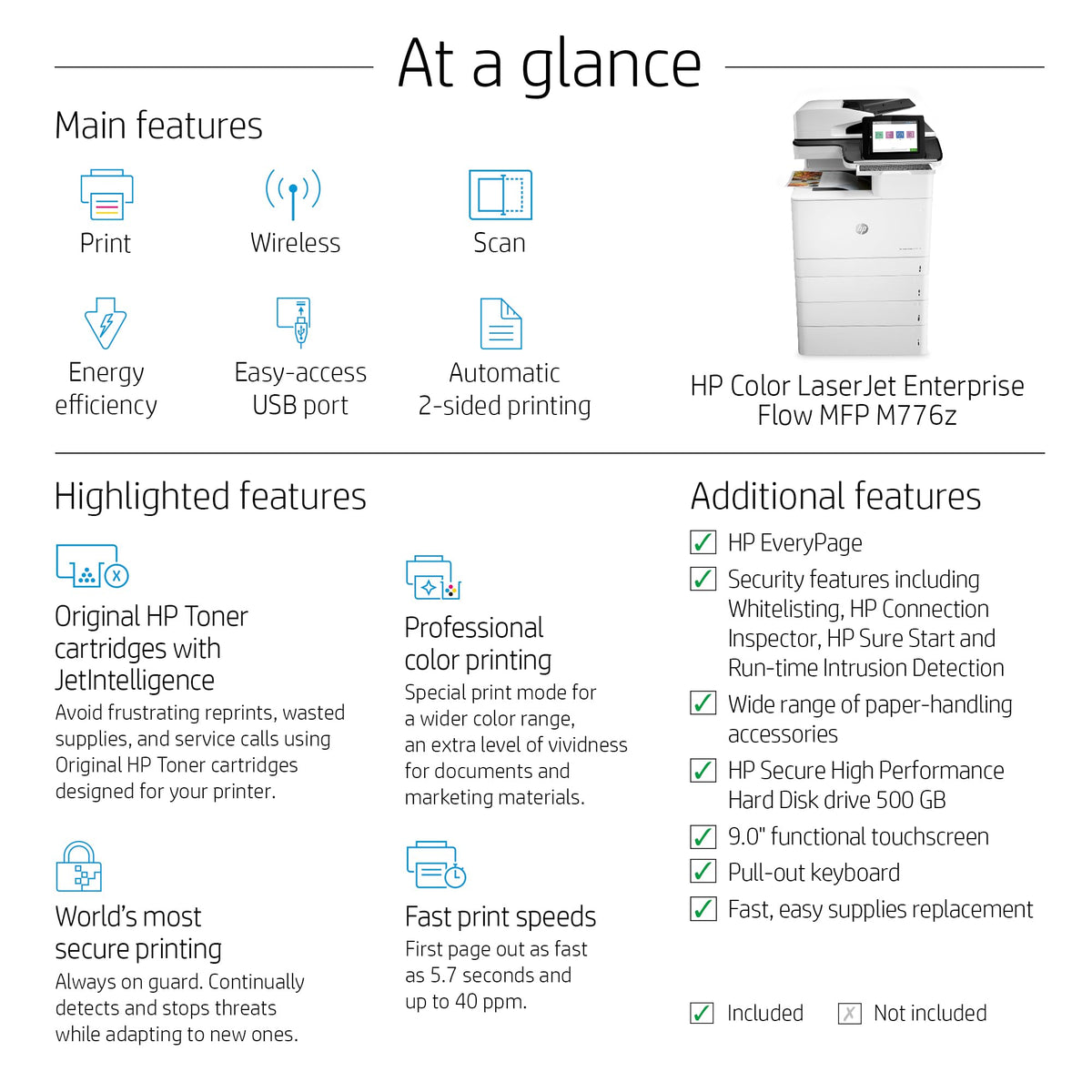 HP Color LaserJet Enterprise Flow Multifunction M776z | Color Printer | Wireless | All-in-One | Duplex