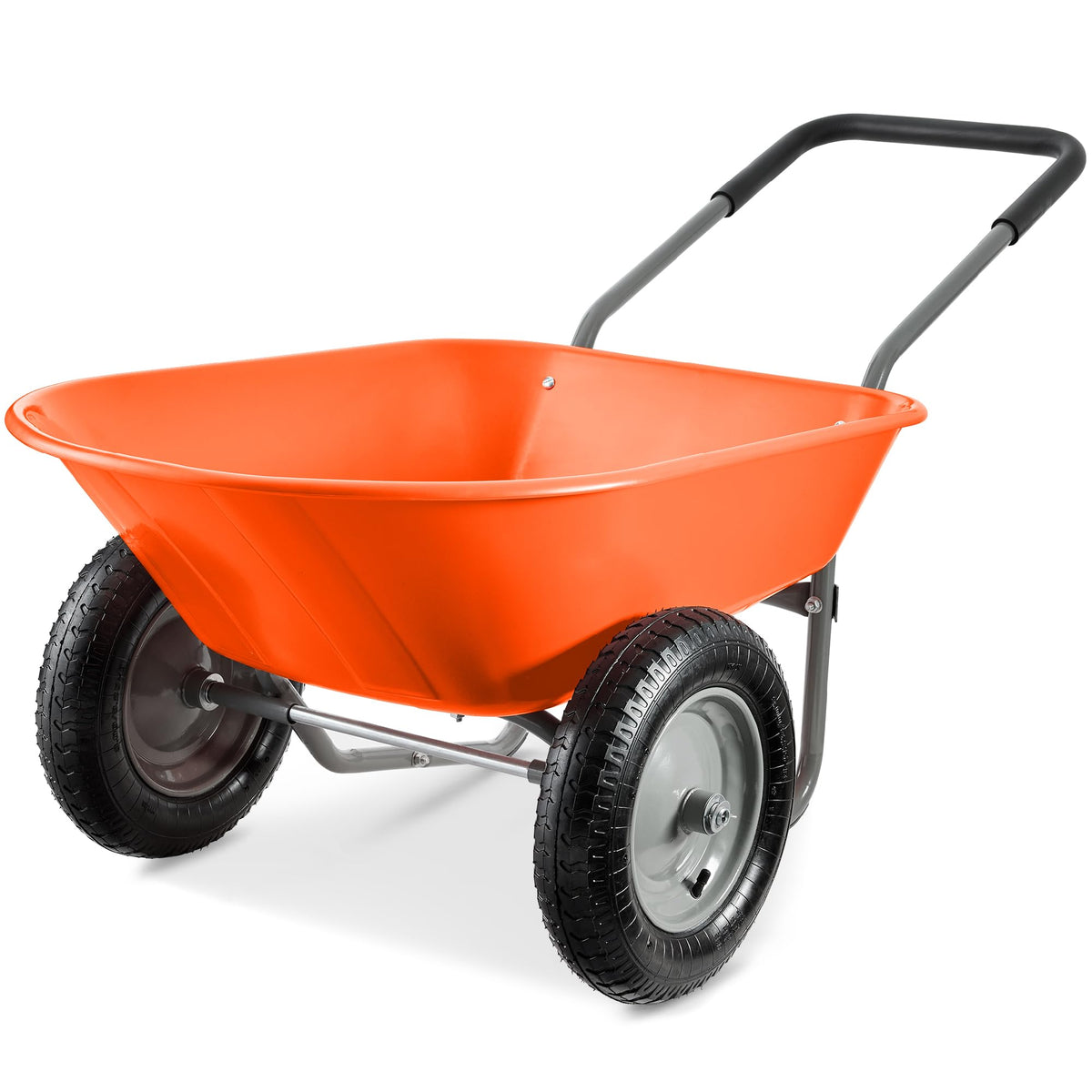 Best Choice Products Dual-Wheel Home Utility Yard Wheelbarrow Garden Cart w/Built-in Stand for Lawn, Gardening, Construction - Blue