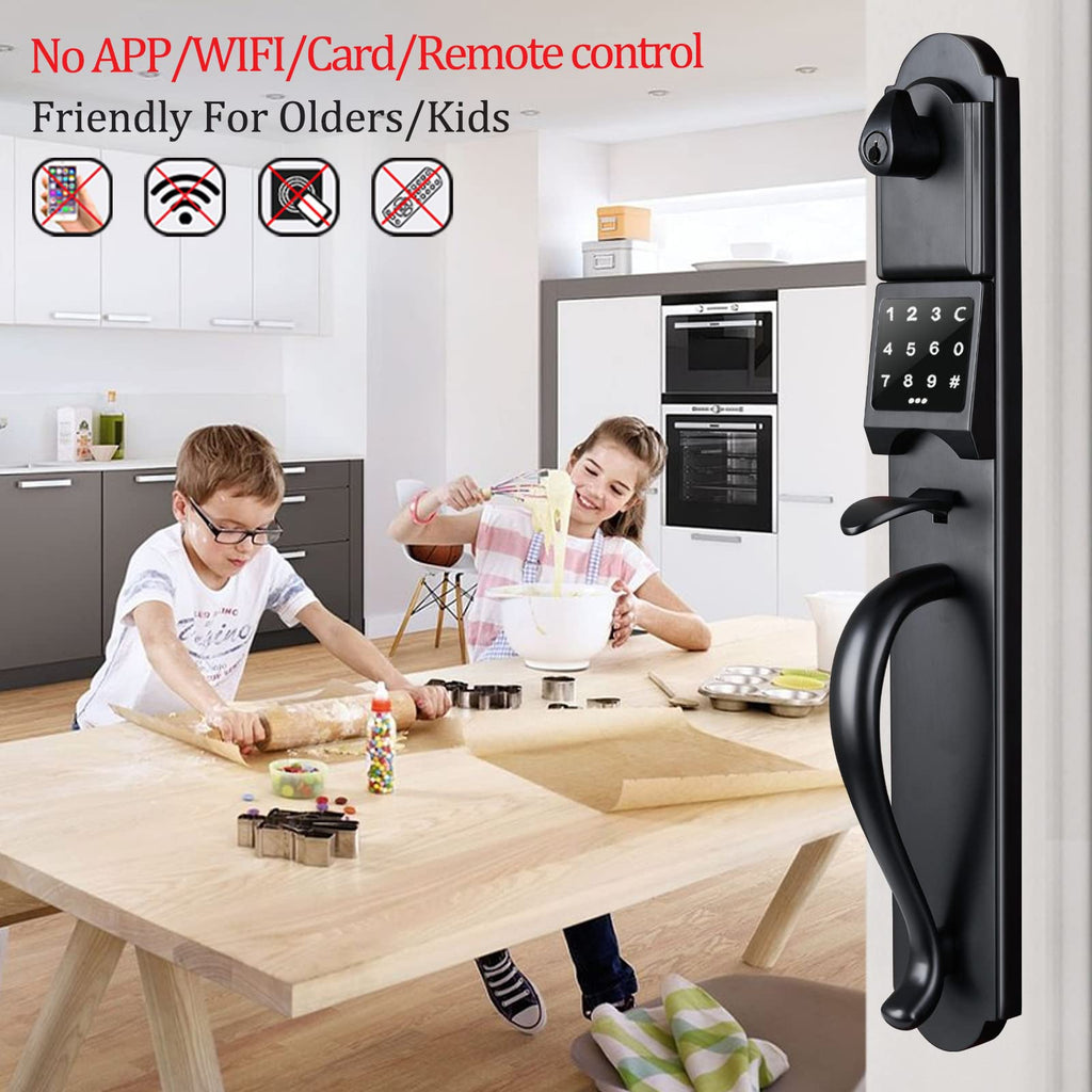 Keypad Deadbolt and Dummy for Double Front Door, Heavy Duty and Matte Black Finish, USMDHST2018DB-E-SET