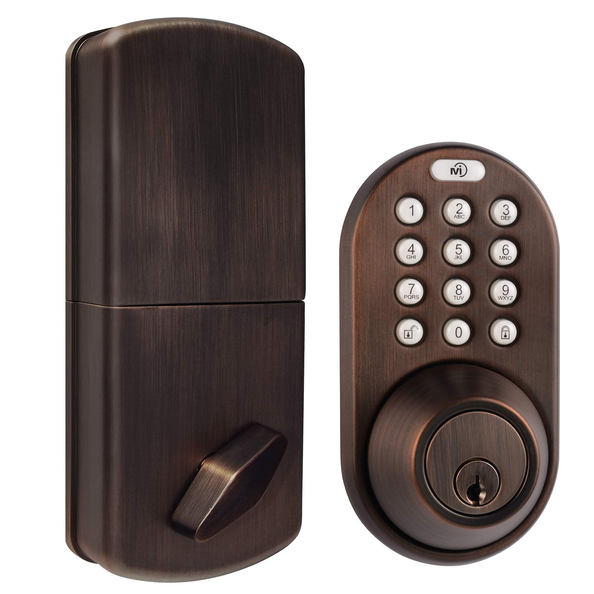MiLocks TF-02AQ Keyless Entry Door Lock with Keypad, Auto-Lock Triple Security System, Easy to Install Keypad Door Lock for Interior or Exterior Use, Antique Brass