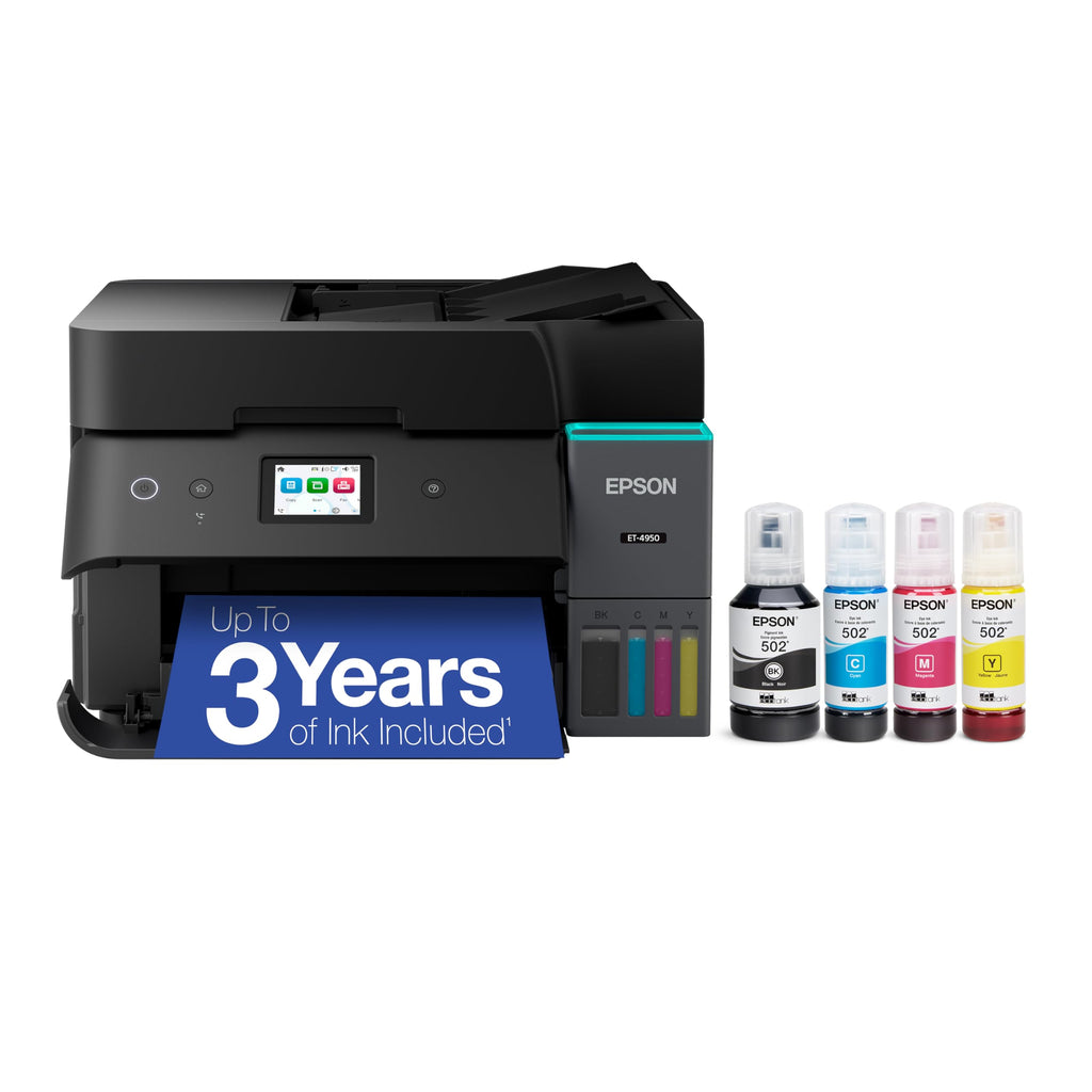 Epson EcoTank ET-4950 Wireless Duplex All-in-One Cartridge-Free Supertank Color Inkjet Printer, Fax, Black