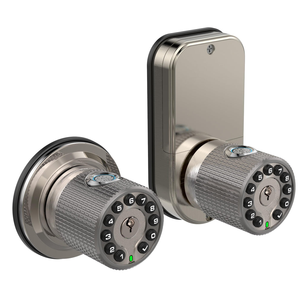 Double Sided Keyless Door Knob Lock with Fingerprint and Keypad, Smart Doorknob with Dual Cylinders for Exterior or Interior Door(Double Sided Fingerprint Matte Black)