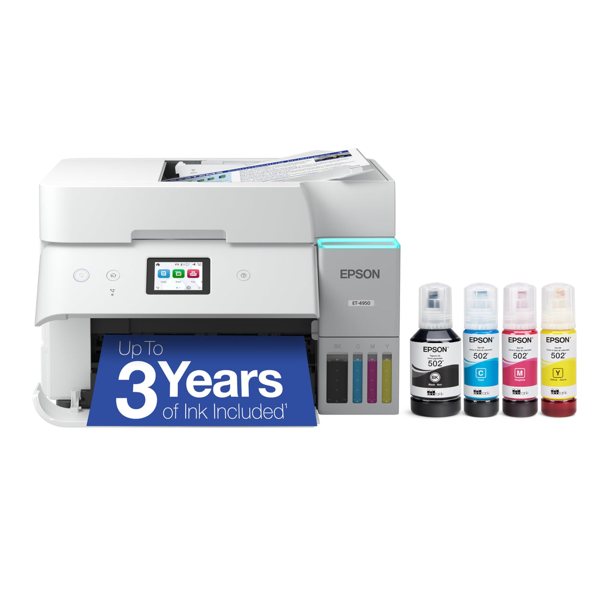 Epson EcoTank ET-4950 Wireless Duplex All-in-One Cartridge-Free Supertank Color Inkjet Printer, Fax, Black