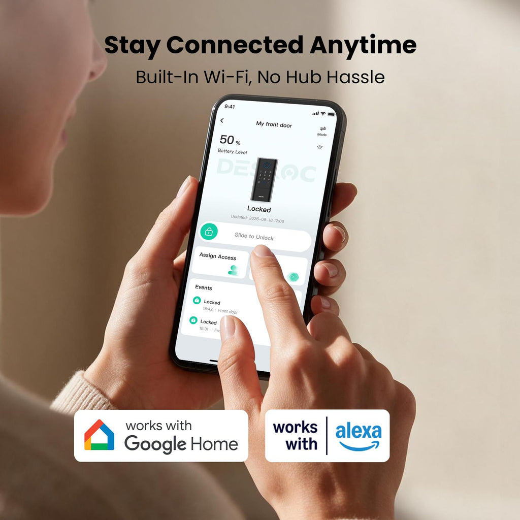 DESLOC Fingerprint WiFi Smart Lock, K120 Keypad Deadbolt Up to 16 Months