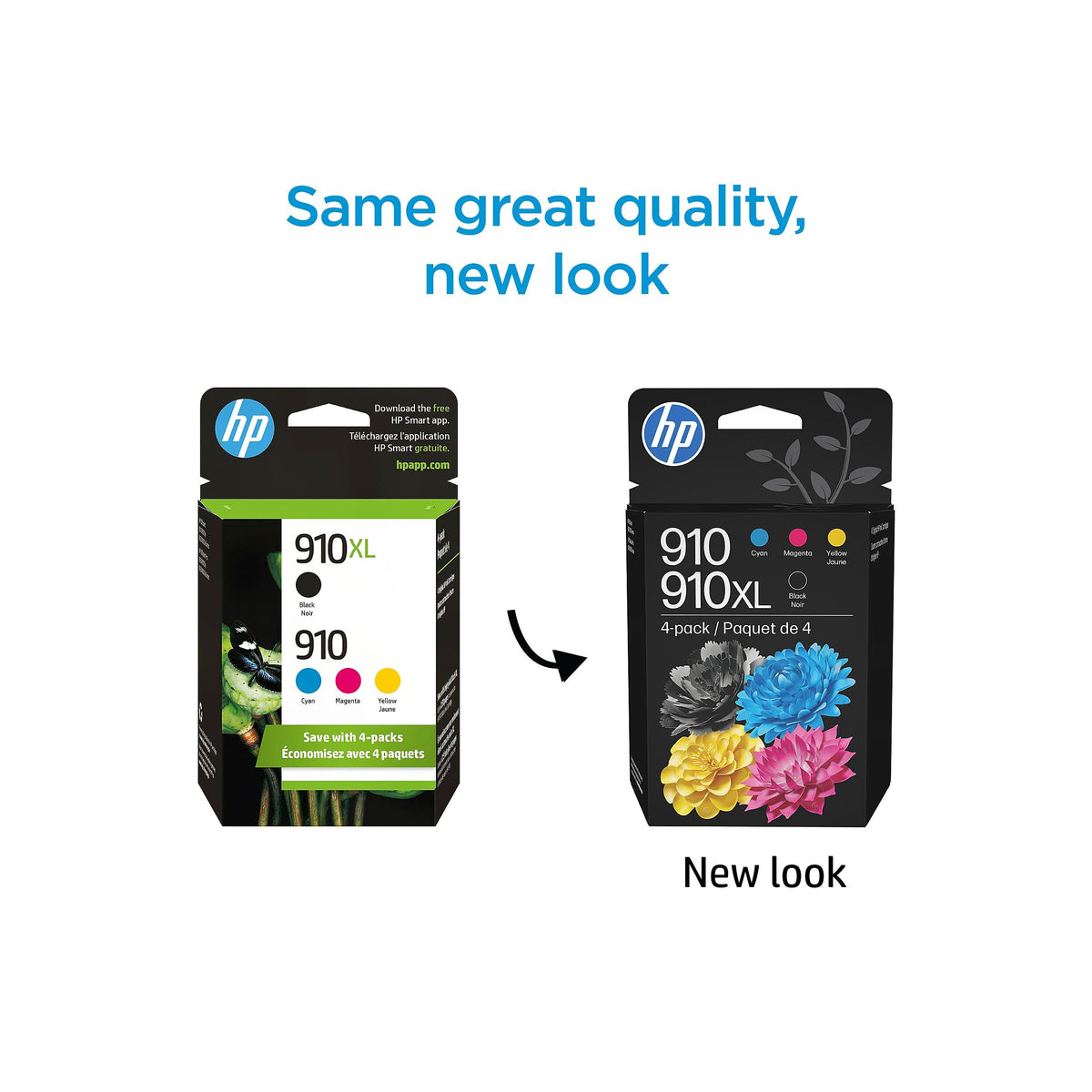 HP Original 910 Cyan, Magenta, Yellow / 910XL Black Ink Cartridges (4-Pack) | Works OfficeJet 8010, 8020 Series OfficeJet Pro 8020, 8030 Series | Eligible for Instant Ink | 3JB41AN