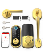 SMONET Fingerprint Smart Lock Front Door Handle Set Digital Deadbolt Gold