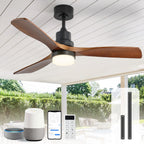 Sofucor 48 Inch Smart Wood Ceiling Fans with Lights, Flush/Downrod Mount