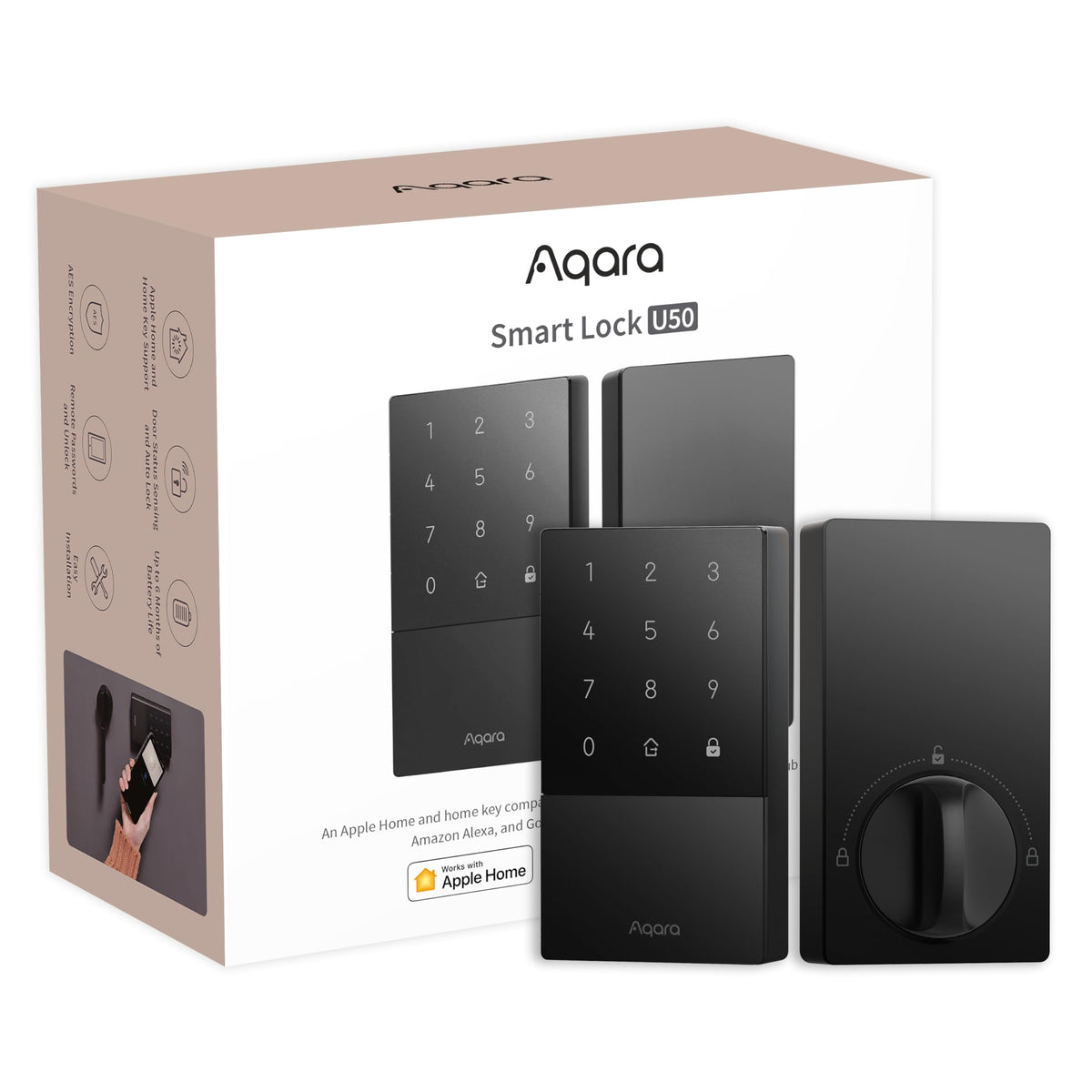 Aqara Smart Lock U50, Apple Home Key, Keyless Entry Deadbolt, Black