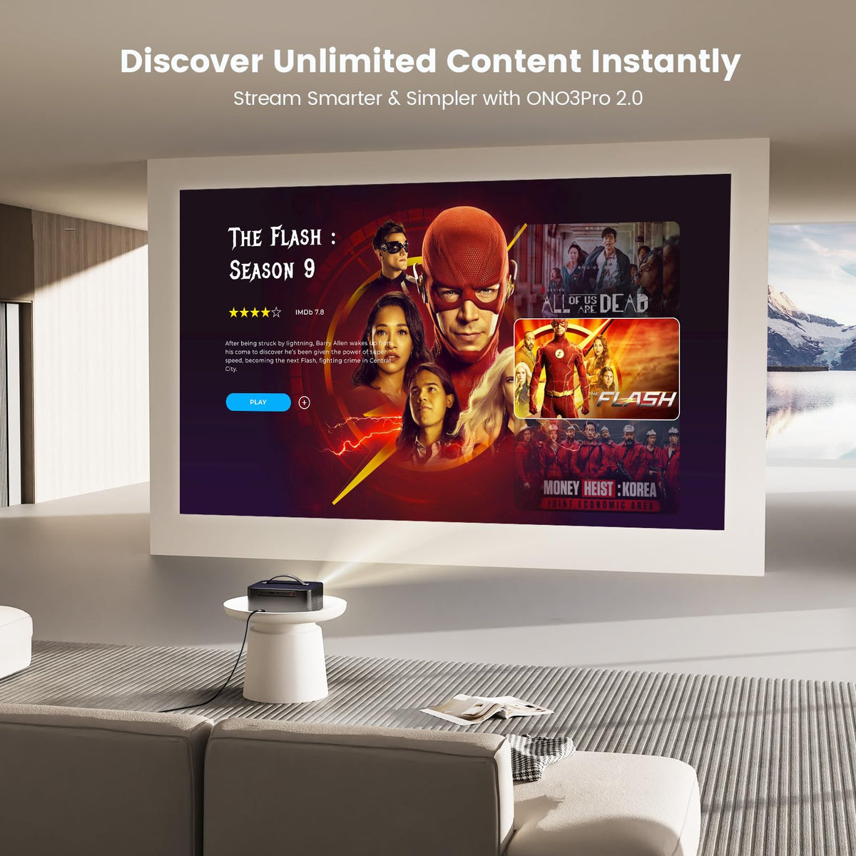 ONOAYO Outdoor-Projector-4K with AI Auto Focus,50WDolby Audio,Built-in Apps