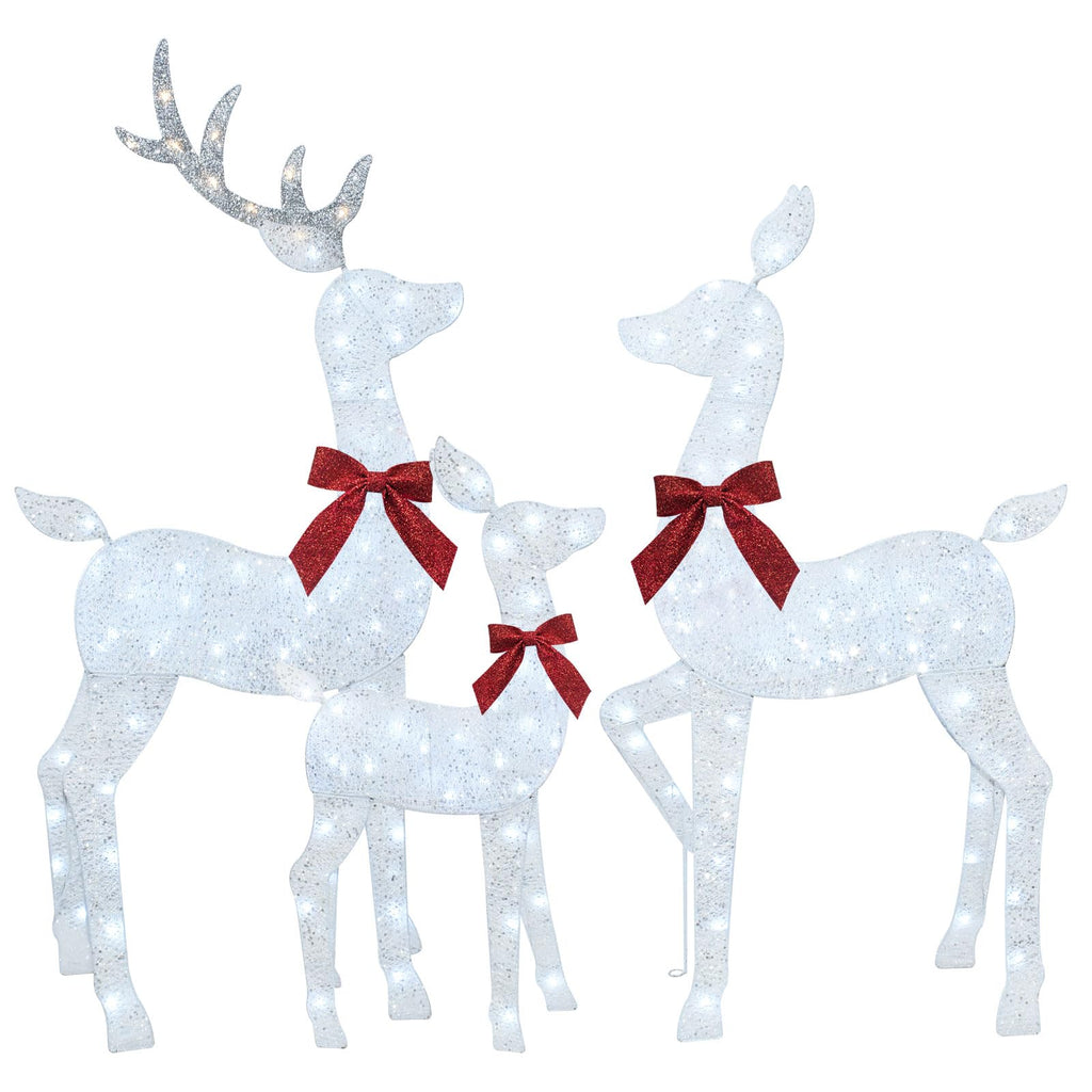 5 FT Oversized Christmas Decorations Outdoor Lighted Reindeer – 3-Piece 2D Deer Family Set with 160 Warm White LED Lights for Yard, Lawn, Garden & Porch Holiday Display - White
