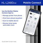Brother HL-L2480DW Wireless Compact Monochrome Multi-Function Laser Printer with Copy and Scan, Duplex, Mobile, Black & White | Includes Refresh Subscription Trial(1), Works with Alexa