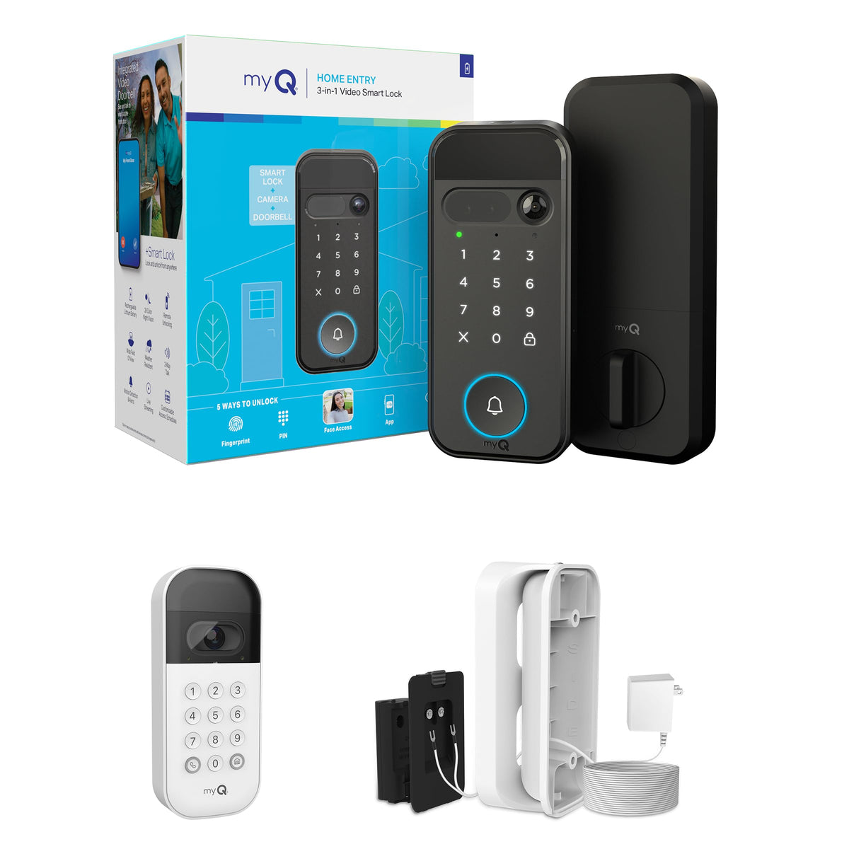 myQ Secure View™ 3-in-1 Smart Lock Deadbolt + Extra Battery, Keyless Entry Door Lock, 2K HDR Doorbell Camera, Face, Fingerprint & PIN Access, App Control, Color Night Vision & Two-Way Audio
