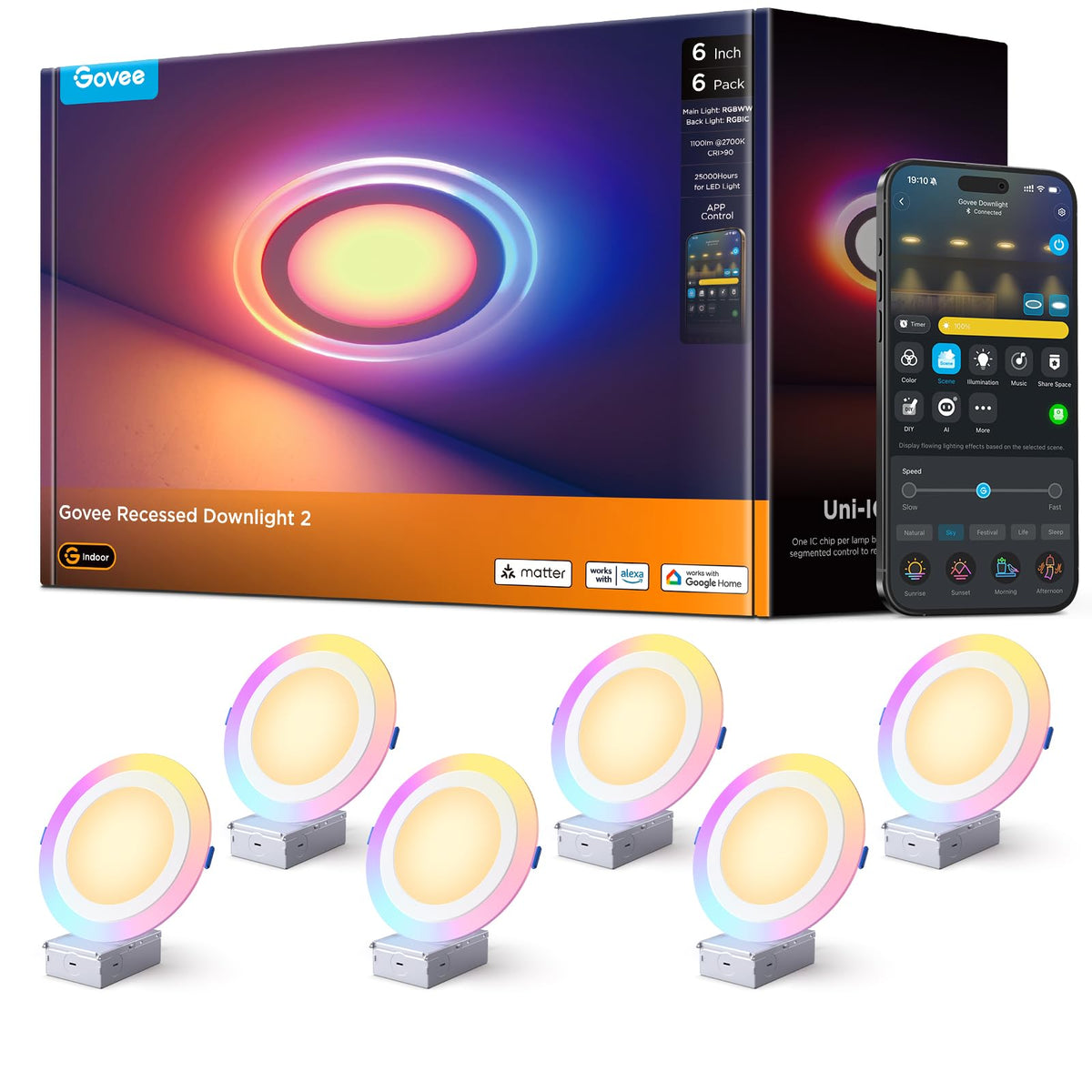 Govee Smart Recessed Lighting 6 Inch, LED Recessed Light 1100LM, 4 Pack