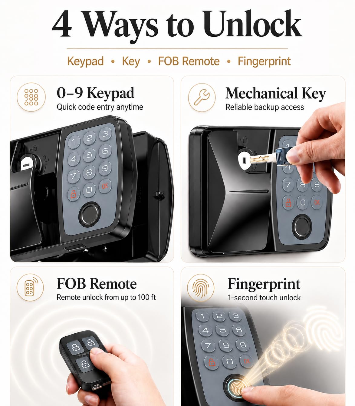 RV Door Lock with Fingerprint Unlock and 0–9 Numeric Keypad